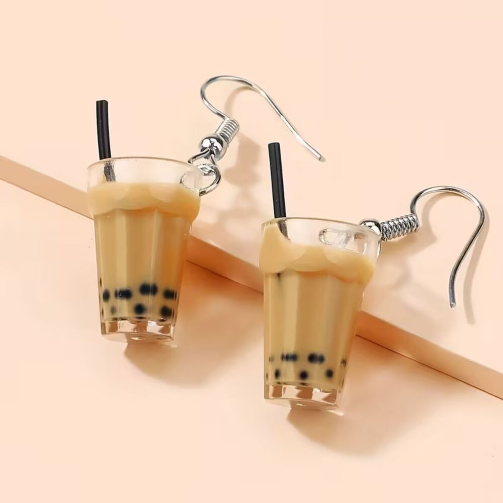 1pr Novelty Ice Coffee Dangle Earrings Lightweight Fun Drop Pendant Charm Whimsy